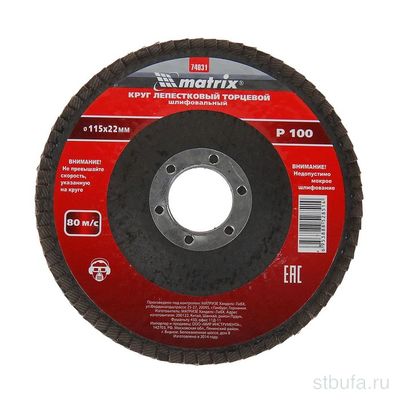 Круг лепестковый торцевой MATRIX Р100, 115*22мм (10/240)