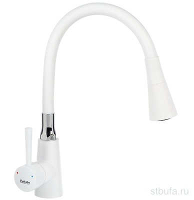 Смеситель для кухни POTATO P58297-7 с гибким изливом, белый, гайка (1/10)