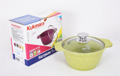 Кастрюля 1л со стеклянной крышкой, АП линия  Trendy style  (lime) КУКМАРА