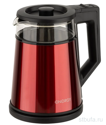 Чайник ENERGY E-200 1,2л, стекло, красный, двойной корпус