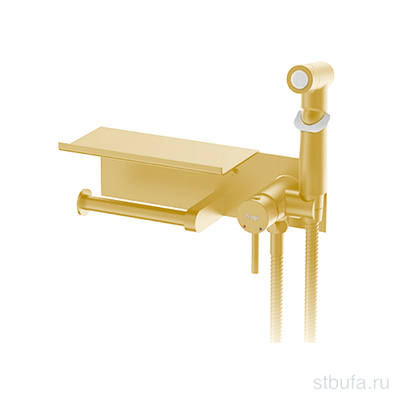 Смеситель FRAP F2075-3 гигиенический душ с бумагодерж. и полочкой, латунь, сатин золотой (1/10)