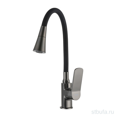 Смеситель FRAP кухня F4462-9 гибкий излив, латунь, оружейная сталь, крепл. гайка (1/10)