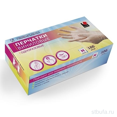 Перчатки Household Gloves(A.D.M), виниловые бело-прозрачные  М, 50 пар в кор, KVL/VIN002A
