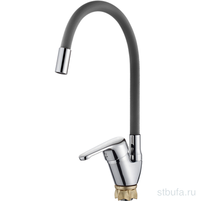 Смеситель для кухни LEDEME L4132-9 с силиконовым изливом, цинк, серый+хром (1/10)