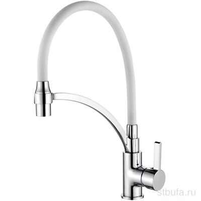 Смеситель для кухни LEDEME L4499-3 с силиконовым изливом, латунь, белый+хром (1/10)
