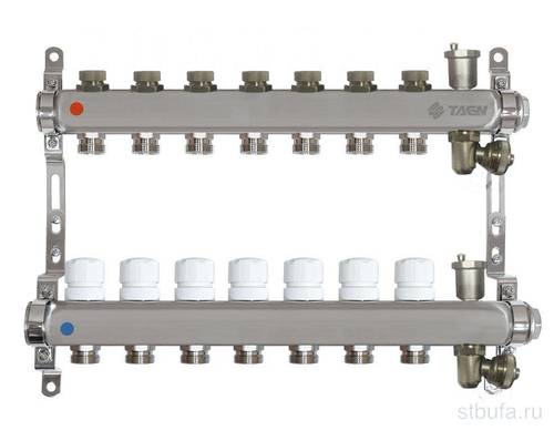 Коллекторная группа TAEN (нерж) 1x3/4x7 вых. д/сис.отопл. (рег.клап, авт. возд, дрен.клапан, рег.кр)