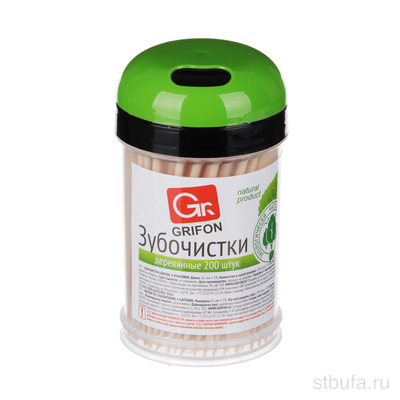 Зубочистки из дерева 200шт, в пластиковой баночке, GRIFON