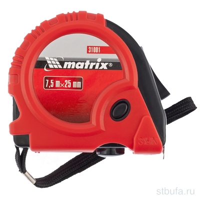 Рулетка RUBBER 7,5м*25мм обрезиненный корпус MATRIX 31001