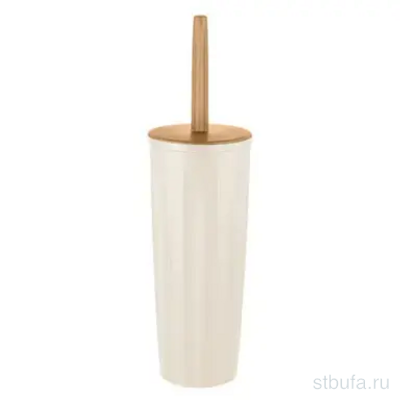 Набор для туалета (ершик+подставка) Wood, высокий с крышкой, сливочный/бук								