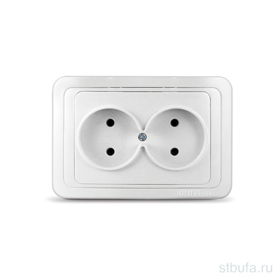 Розетка двухместная  UNIVersal  серия  Валери  б/з, с/у, 16А, 220В, белая (еврослот) (HU1905), Universal