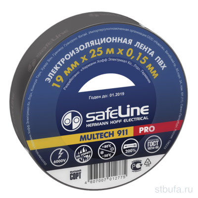 Изолента SAFELINE 19*25 черная негорюч., С-Пб (10/160)