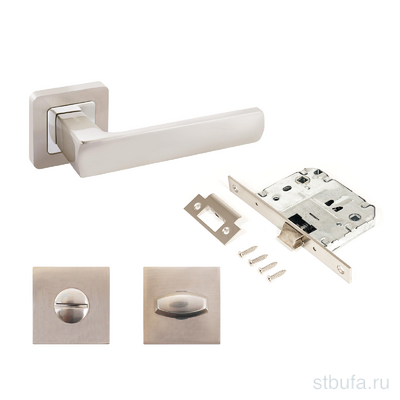 Комплект ручка+ защ с фикс АЛЛЮР АРТ  КОЛОМБО  SN+L7050S SN+BK-S1 SN/CP(2380/S7050) мат.никель (20)