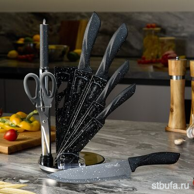 Набор ножей agness с ножницами и мусатом на пластиковой подставке, 8 предметов