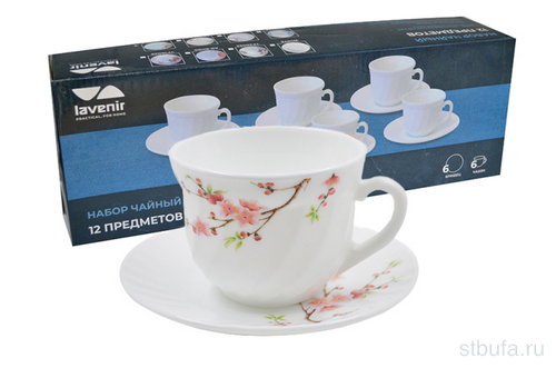 Чайный набор (12пр.) Lavenir 190 мл, 13,5 см HWB-190 A9-61122  Сакура  стеклокерамика