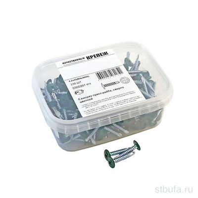 Саморезы полусф-прессшайба св. RAL 6005 зеленый мох 4,2*25, 230шт в п/к 280мл VIP