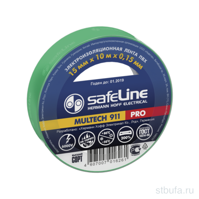 Изолента SAFELINE 15*10 зеленый (250)