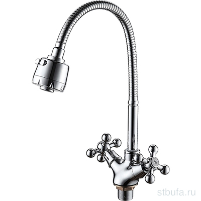 Смеситель для кухни LEDEME L4319-3 с гибким изливом и гайкой, цинк, хром (1/10)