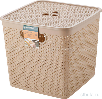 Корзина для хранения Keeplex Rattan со съемной крышкой 21л квадратная 31х31х28см морской песок								