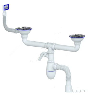 Сифон для мойки 2 чаши бут 3 1/2 X40 с прям. переливом,нерж/сетка D=115мм UNICORN «клик-клак»B730VР