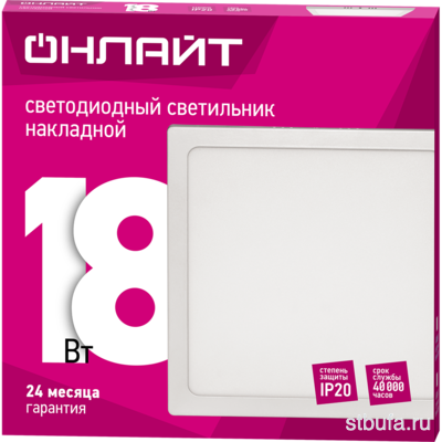 Панель светодиодная накладная ОНЛАЙТ 90 158 OLP-SW1-18Вт-4K белый LED (220*220 ) 