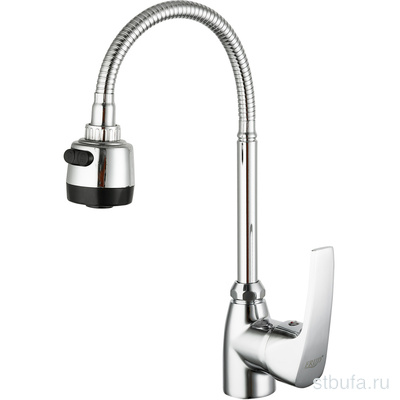 Смеситель FRUD кухня гибкий излив, керам. картр., алюминий, хром, гайка R42055-2 (1/20)