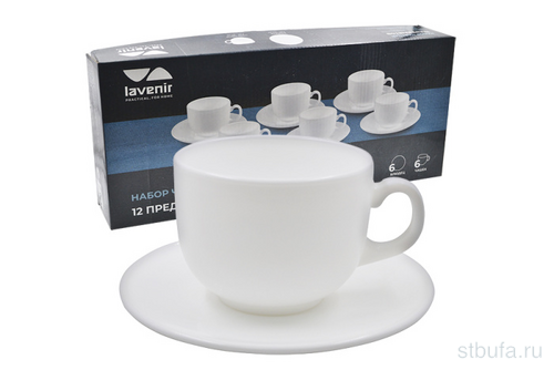 Чайный набор (12пр.) Lavenir 210 мл, 13,5 см БЕЛЫЙ CB210-12 WHITE стеклокерамика