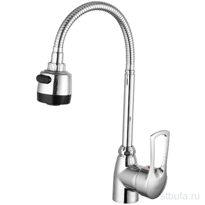 Смеситель FRUD кухня гибкий излив, керам. картр., алюминий, хром, гайка R42055-1 (1/20)