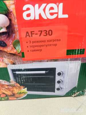 УЦЕНКА Электродуховка AKEL AF-730 (белая, 36л, терморег., таймер) ВМЯТИНА НАД РУЧКОЙ