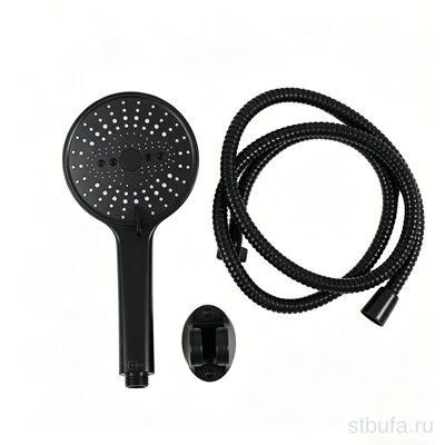 Комплект для душа SOLONE SHS-8004YB, лейка 3 режима+шланг, черный (1/50)