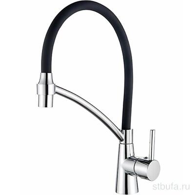 Смеситель для кухни LEDEME L4399-2 с силиконовым изливом, латунь, черный+хром (1/10)