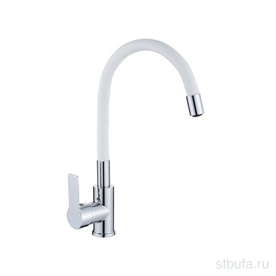 Смеситель для кухни, гибкий силиконовый излив, латунь VALFEX Estreya Chrome White (10)