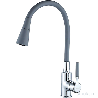 Смеситель для кухни LEDEME L4199-9 с силиконовым изливом, латунь, серый+хром (1/10)
