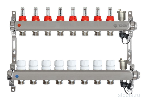 Коллекторная группа TAEN (нерж) 1x3/4x8 вых. (расх., рег.клапаны, авт.воздух-к, дрен.клапан)