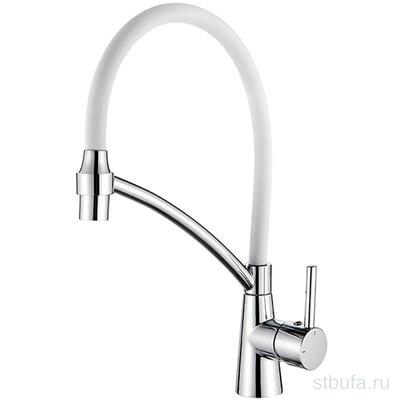 Смеситель для кухни LEDEME L4399-3 с силиконовым изливом, латунь, белый+хром (1/10)