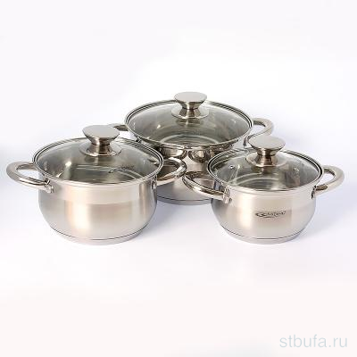 Набор кастрюль 6пр. Диана (кастр.1,8л,2,5л,3,5л крышки 3шт)нжс стекл/кр, Катунь