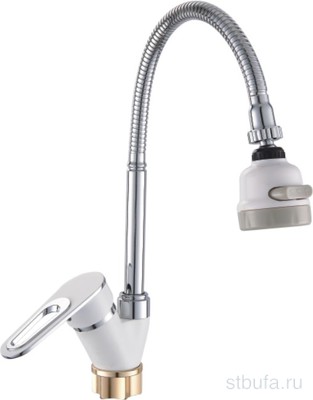 Смеситель для кухни POTATO P58274-7 с гибким изливом, хром/белый, гайка (1/10)