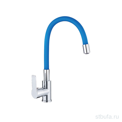 Смеситель для кухни, гибкий силиконовый излив, латунь VALFEX Estreya Chrome Blue (10)