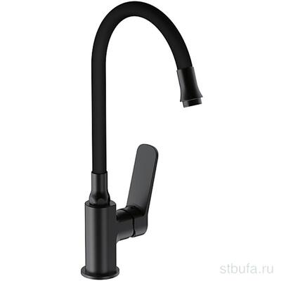 Смеситель FRAP кухня F4462 гибкий излив, латунь, черный, крепл. гайка (1/10)