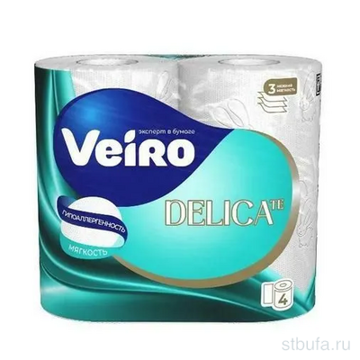 Туалетная бумага Veiro DELICATE трехслойная, 4шт/уп 17,5м (10)