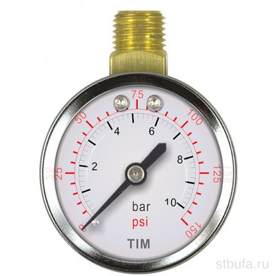 Манометр радиального подключения(с верху корпуса), 1/4 -10 бар TIM