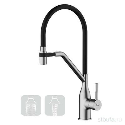 Смеситель FRAP кухня F4497-9 гибкий излив, латунь, оружейная сталь, керамич картр. 35mm (10)