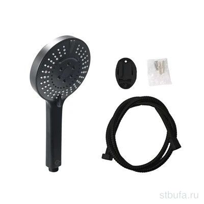 Комплект для душа SOLONE SHS-8003YB, лейка 7 режимов+шланг, черный (1/50)