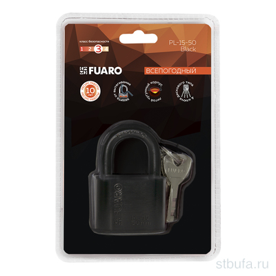 Замок навесной FUARO PL-15-50 Black 4 диск. кл. БЛИСТЕР