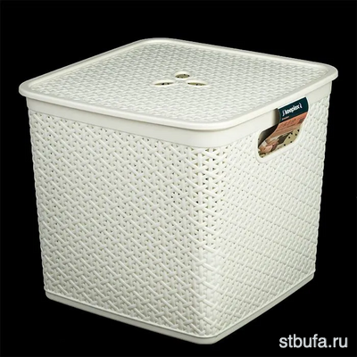 Корзина для хранения Keeplex Rattan со съемной крышкой 21л квадратная 31х31х28см белое облако								