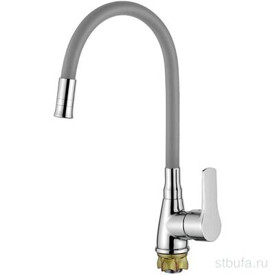 Смеситель для кухни LEDEME L4699-9 с силиконовым изливом, цинк, серый+хром (1/10)
