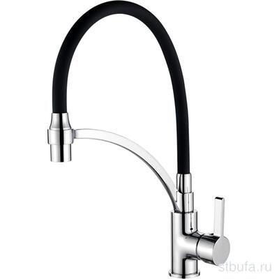 Смеситель для кухни LEDEME L4499-2 с силиконовым изливом, латунь, черный+хром (1/10)