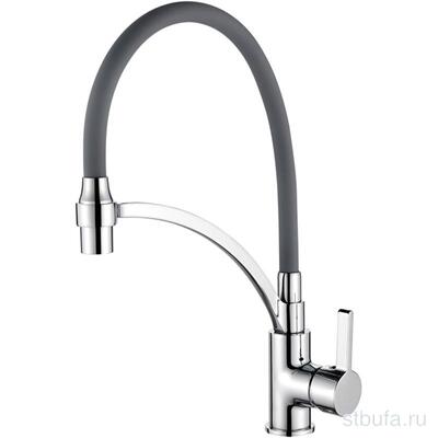 Смеситель для кухни LEDEME L4499-9 с силиконовым изливом, латунь, серый+хром (1/10)