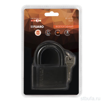 Замок навесной FUARO PL-15-70 Black 4 диск. кл. БЛИСТЕР
