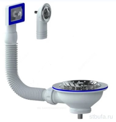 Выпуск для мойки 3 1/2  с гиб. прямоугольным переливом, нерж. D=115ММ UNICORN Е157
