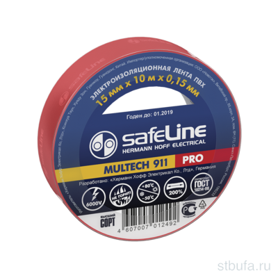 Изолента SAFELINE 15*10 красная негорюч., С-Пб (10/250)